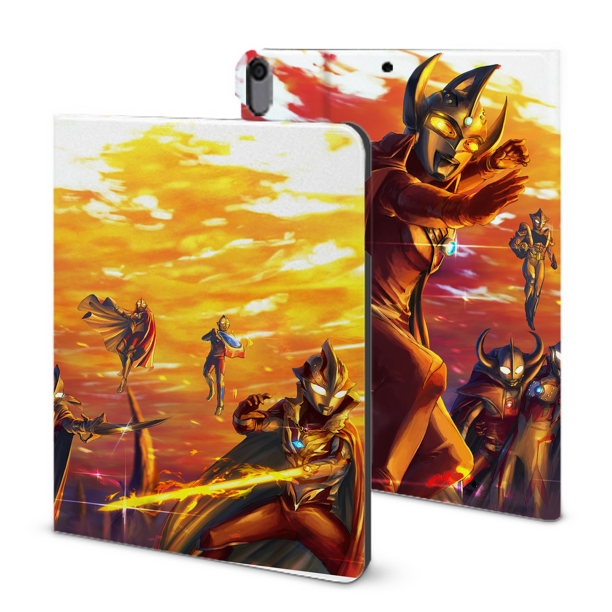 （画像用） ウルトラマン Ultraman IPad ケース ブック型 PUレザー TPU 耐衝撃 軽量 薄型 ペン収納なし 全面保護 IPad 各モデル対応